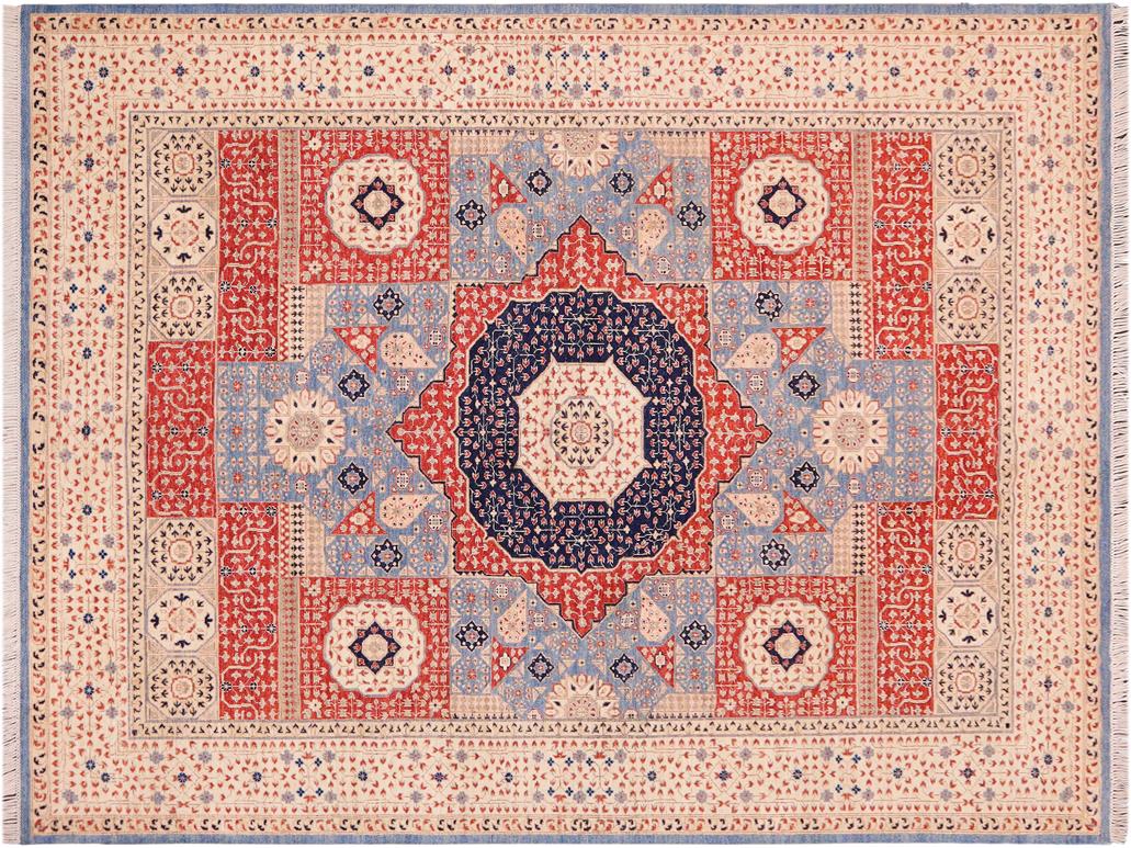 handmade Geometric Mamluk Beige Blue Hand Knotted RECTANGLE 100% WOOL area rug 9x12
