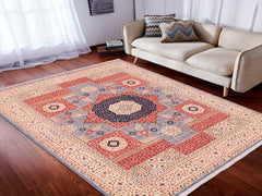 handmade Geometric Mamluk Beige Blue Hand Knotted RECTANGLE 100% WOOL area rug 9x12