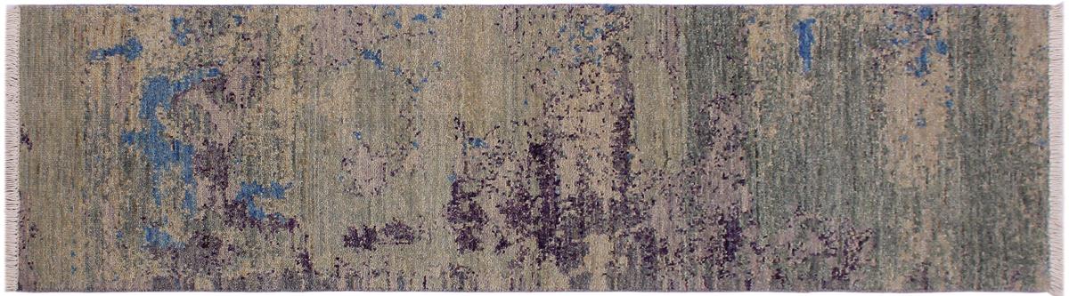 handmade Modern Kafkaz Green Blue Hand Knotted RUNNER 100% WOOL area rug 2x6