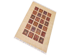 handmade Geometric Khorgeen Beige Red Hand Knotted RECTANGLE 100% WOOL area rug 3x5