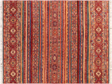 Southwestern Khurgeen Petronil Red/Blue Wool Rug - 5'1'' x 6'7''