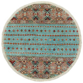 handmade Geometric Khurgeen Blue Gold Hand Knotted ROUND 100% WOOL area rug 3x3