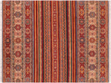 Bohemian Khurgeen Gita Red/Beige Wool Rug - 7'0'' x 10'2''