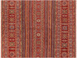 Tribal Khurgeen Marian Red/Blue Wool Rug - 8'0'' x 9'11''