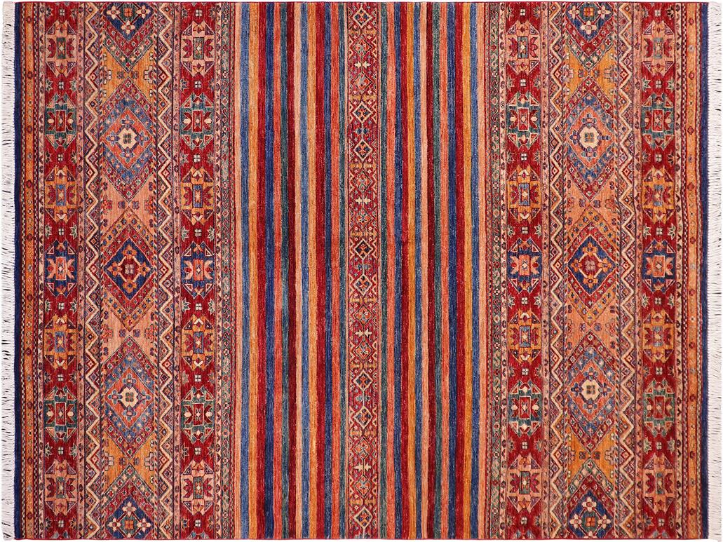 handmade Geometric Khorgeen Gold Red Hand Knotted RECTANGLE 100% WOOL area rug 6x8