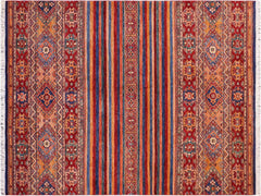 handmade Geometric Khorgeen Gold Red Hand Knotted RECTANGLE 100% WOOL area rug 6x8