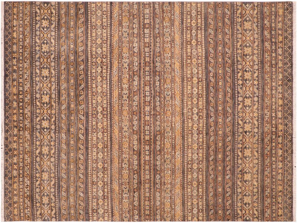 handmade Geometric Khorgeen Gray Gold Hand Knotted RECTANGLE 100% WOOL area rug 6x8