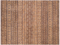 handmade Geometric Khorgeen Gray Gold Hand Knotted RECTANGLE 100% WOOL area rug 6x8