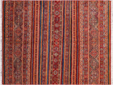 Bohemian Khurgeen Leticia Red/Green Wool Rug - 5'0'' x 6'9''