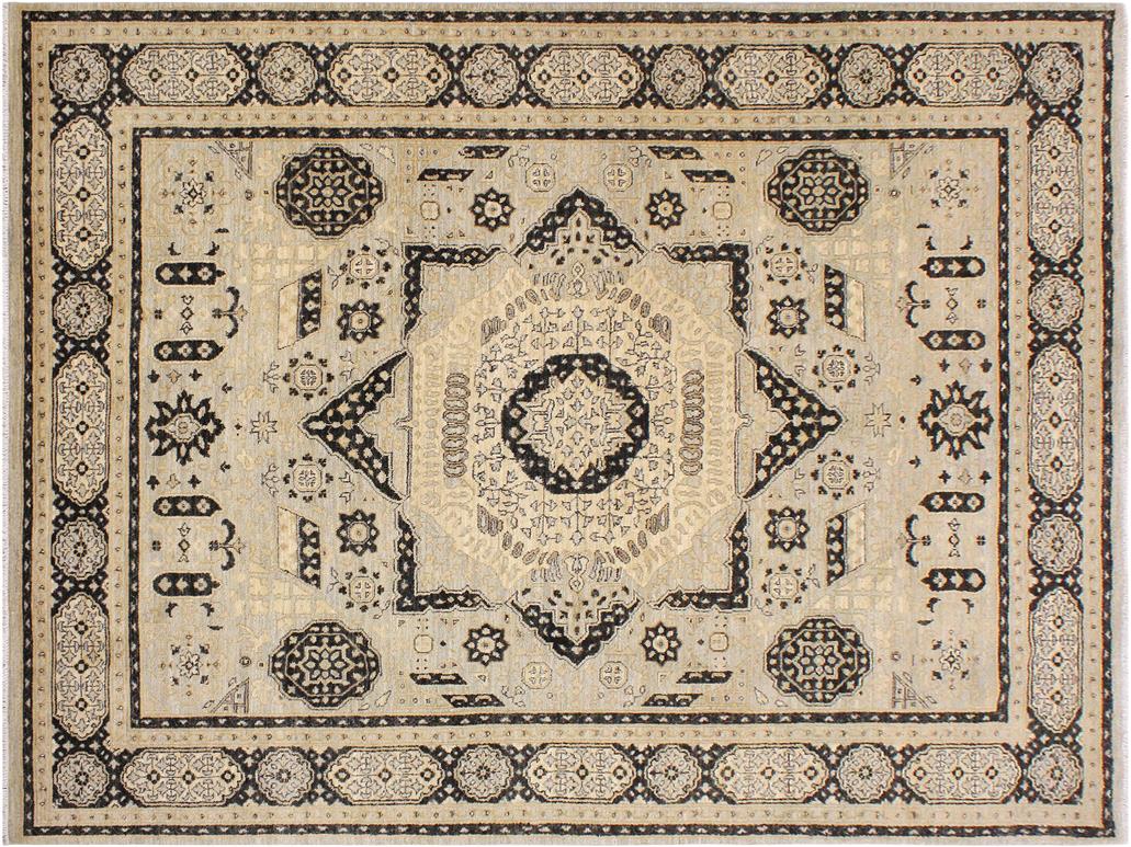 handmade Geometric Mamluk Gray Black Hand Knotted RECTANGLE 100% WOOL area rug 9x12