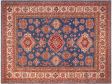 Southwestern Super Kazak Lindsy Blue/Beige Wool Rug - 8'3'' x 10'0''