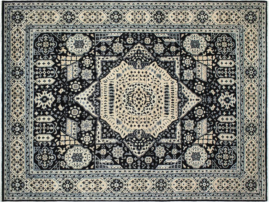 handmade Geometric Mamluk Black Beige Hand Knotted RECTANGLE 100% WOOL area rug 9x12