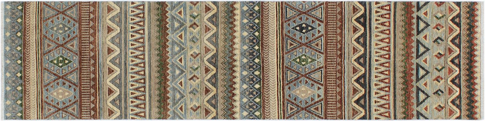 handmade Geometric Kafkaz Brown Beige Hand Knotted RUNNER 100% WOOL area rug 3x10