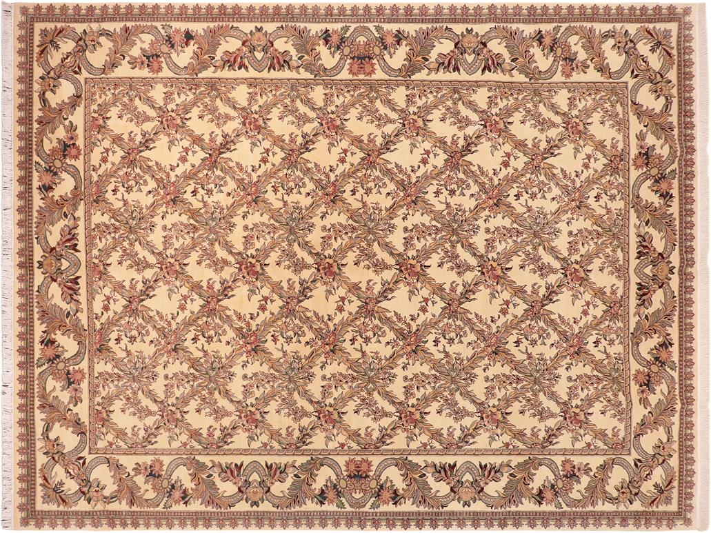 handmade Traditional Basan Beige Green Hand Knotted RECTANGLE 100% WOOL area rug 10x14