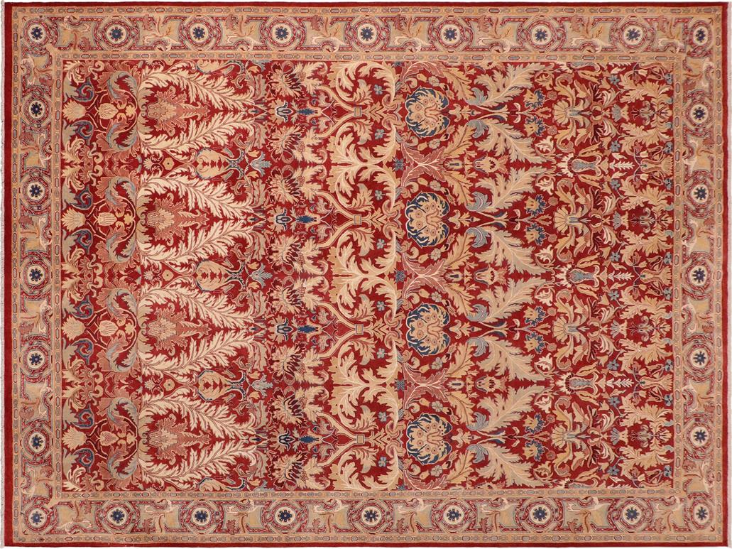 handmade Traditional Lahore Red Tan Hand Knotted RECTANGLE 100% WOOL area rug 10x14
