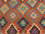 handmade Geometric Kilim Rust Blue Hand-Woven RECTANGLE 100% WOOL area rug 5x6