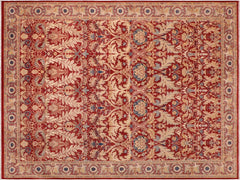 handmade Traditional Lahore Red Tan Hand Knotted RECTANGLE 100% WOOL area rug 10x14