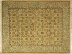 handmade Traditional Tabriz Gold Green Hand Knotted RECTANGLE 100% WOOL area rug 10x14