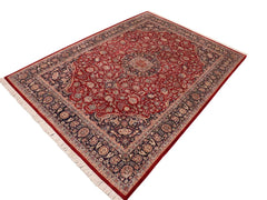 handmade Traditional Kazveen Red Blue Hand Knotted RECTANGLE WOOL&SILK area rug 10x14