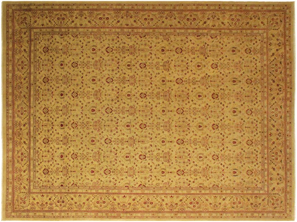 handmade Traditional Lahore Gold Gold Hand Knotted RECTANGLE 100% WOOL area rug 10x14