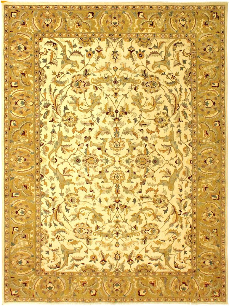 handmade Traditional Ivory Gold Hand Knotted RECTANGLE 100% WOOL area rug 10x14