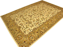 handmade Traditional Ivory Gold Hand Knotted RECTANGLE 100% WOOL area rug 10x14