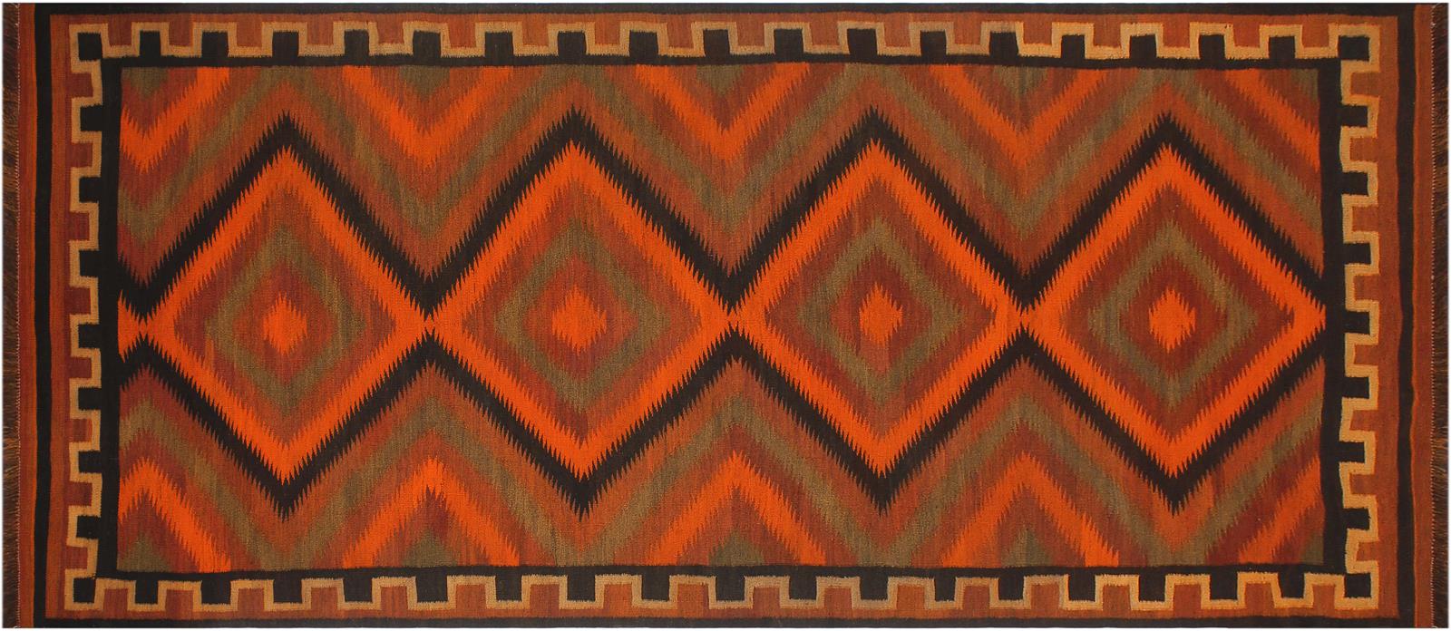 handmade Geometric Kilim Rust Brown Hand-Woven RUNNER 100% WOOL area rug