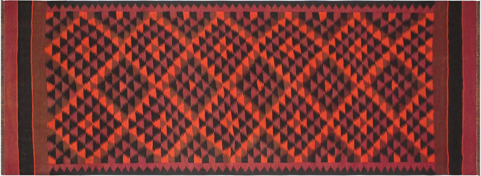 handmade Geometric Kilim Red Orange Hand-Woven RUNNER 100% WOOL area rug