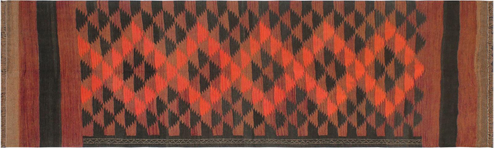 handmade Geometric Kilim Red Orange Hand-Woven RUNNER 100% WOOL area rug