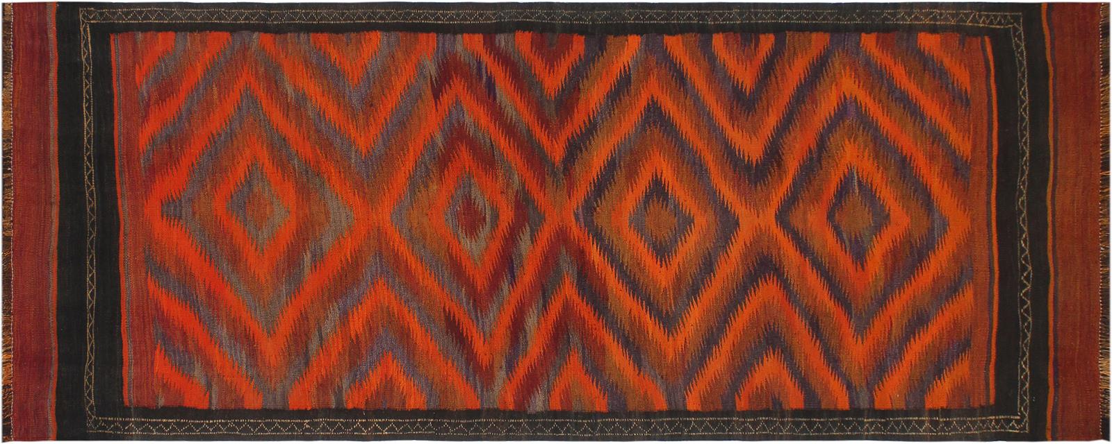 handmade Geometric Kilim Rust Brown Hand-Woven RUNNER 100% WOOL area rug