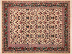 handmade Traditional Kazveen Ivory Green Hand Knotted RECTANGLE 100% WOOL area rug 10x14