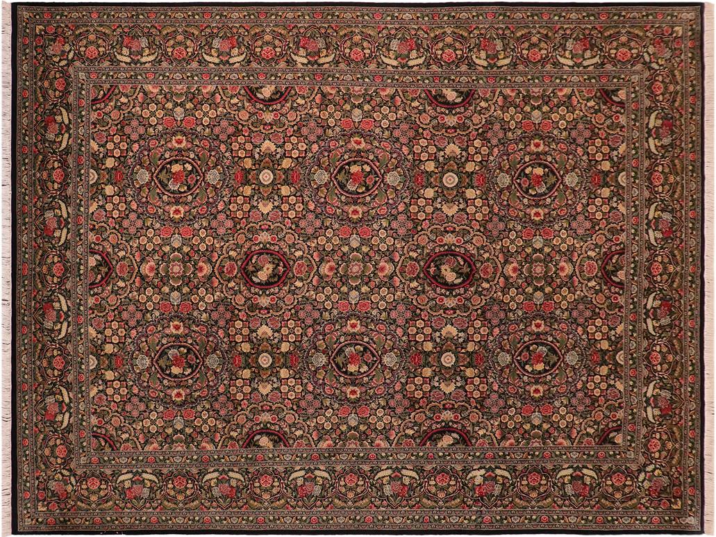 handmade Traditional Regular Black Green Hand Knotted RECTANGLE 100% WOOL area rug 10x14