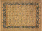 handmade Transitional Antique Tan Teal Blue Hand Knotted RECTANGLE 100% WOOL area rug 8x10