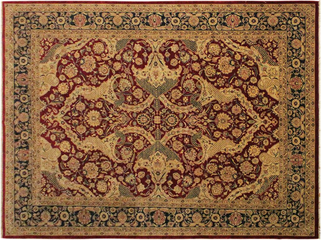 handmade Traditional Agra Red Blue Hand Knotted RECTANGLE 100% WOOL area rug 9x12