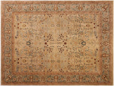 handmade Traditional Lahore Tan Lt. Blue Hand Knotted RECTANGLE 100% WOOL area rug 9x12