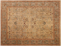 handmade Traditional Lahore Tan Lt. Blue Hand Knotted RECTANGLE 100% WOOL area rug 9x12