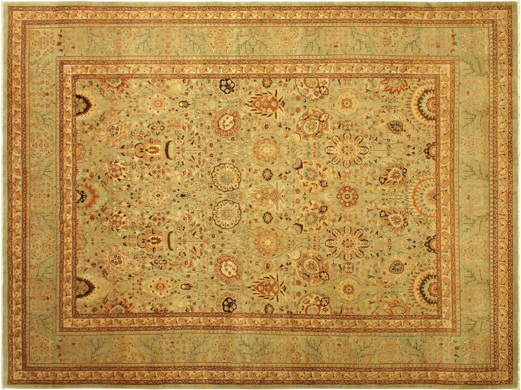 handmade Traditional Lt. Green Lt. Green Hand Knotted RECTANGLE 100% WOOL area rug 9x12