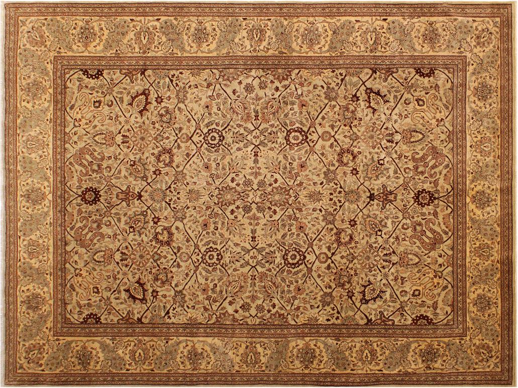 handmade Traditional Tan Lt. Tan Hand Knotted RECTANGLE 100% WOOL area rug 9x12