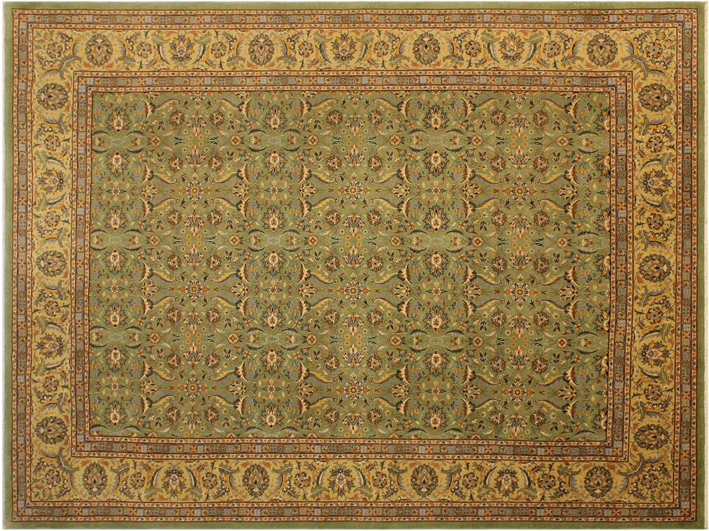 handmade Traditional Green Gold Hand Knotted RECTANGLE 100% WOOL area rug 9x12