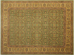 handmade Traditional Green Gold Hand Knotted RECTANGLE 100% WOOL area rug 9x12