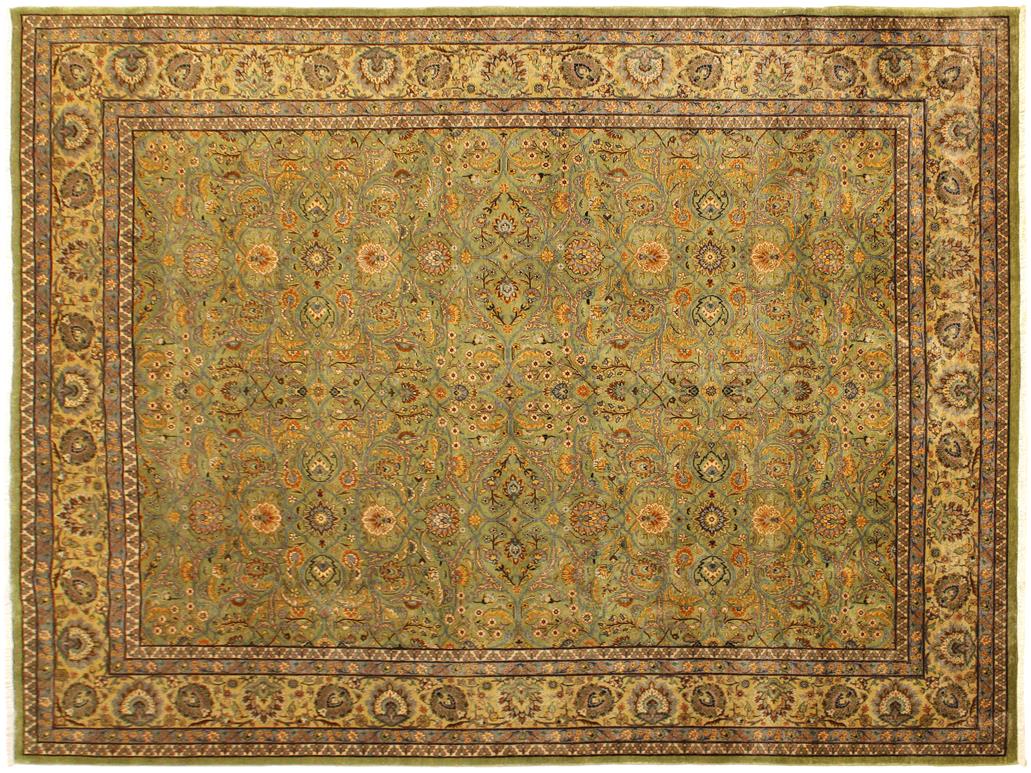 handmade Traditional Lt. Green Gold Hand Knotted RECTANGLE 100% WOOL area rug 9x12