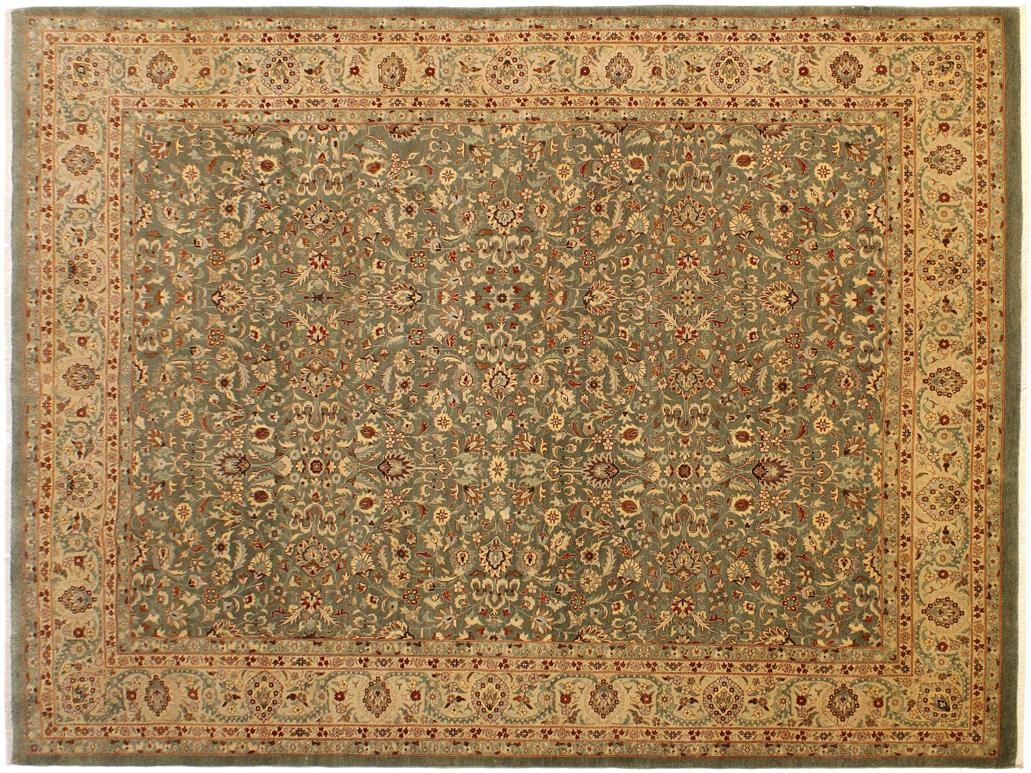 handmade Traditional Veg Dye Green Tan Hand Knotted RECTANGLE 100% WOOL area rug 9x12