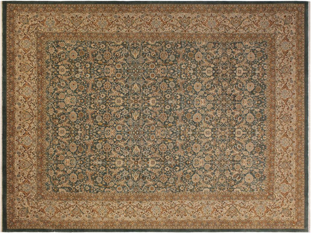 handmade Traditional Design Green Ivory Hand Knotted RECTANGLE 100% WOOL area rug 9x12