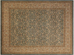 handmade Traditional Design Green Ivory Hand Knotted RECTANGLE 100% WOOL area rug 9x12