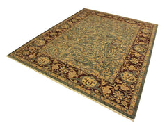 handmade Traditional Lahore Blue Aubergine Hand Knotted RECTANGLE 100% WOOL area rug 9x12