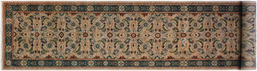 handmade Traditional Kafkaz Gray Green Hand Knotted RUNNER 100% WOOL area rug 3 x 15