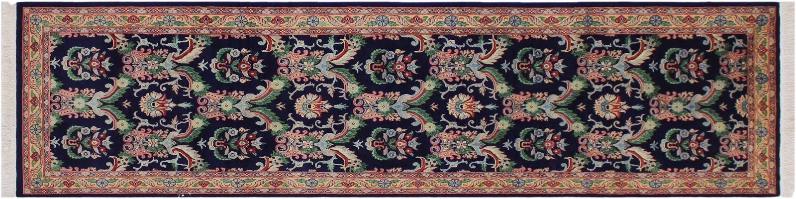 handmade Traditional Kashan Blue Gold Hand Knotted RUNNER 100% WOOL area rug 3x10