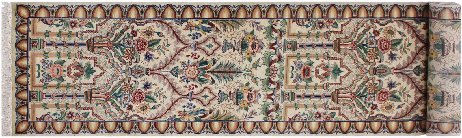 handmade Traditional Mahal Beige Blue Hand Knotted RUNNER 100% WOOL area rug 3x12