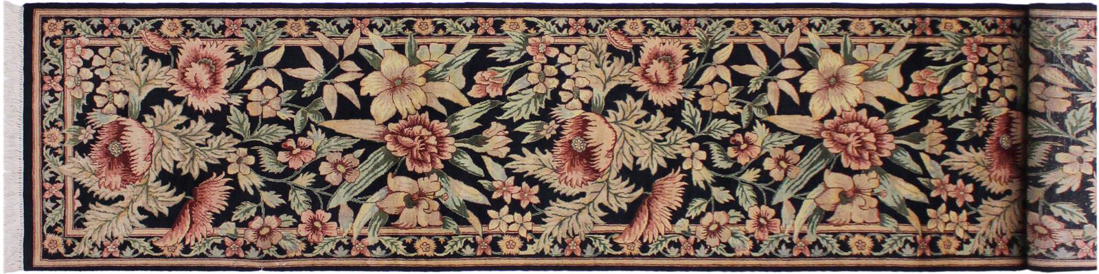 handmade Traditional Nawazish Black Pink Hand Knotted RUNNER 100% WOOL area rug 3x12