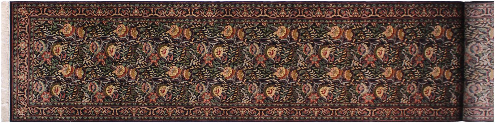 handmade Traditional Morris Black Red Hand Knotted RUNNER 100% WOOL area rug 3x14